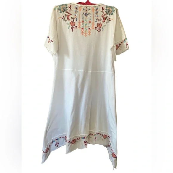 Johnny Was Knit Dress with handkerchief hem with floral embroidery. - Picture 6 of 7